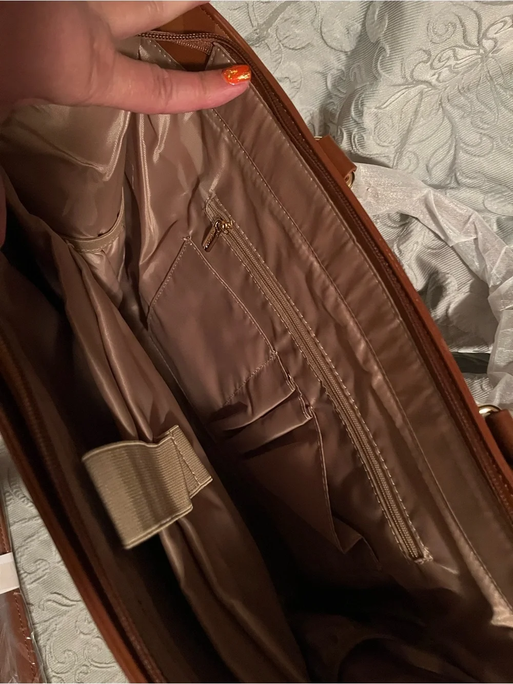 Brown & Cream Laptop Tote with Zip Pouch